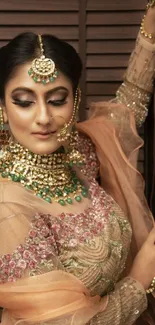 Elegant bridal portrait with intricate jewelry and traditional attire.