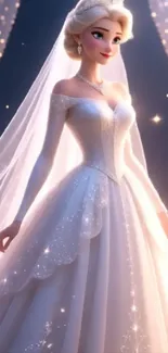 Elegant animated bride in a sparkling gown