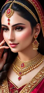 Elegant bridal wallpaper with intricate jewelry and vibrant attire.