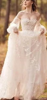 Bridal elegance in the forest mobile wallpaper.