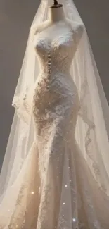 Off-white elegant bridal gown on mannequin