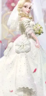 Elegant cartoon bride in a white wedding dress.