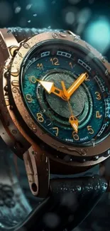 Elegant bronze watch with splash effect.