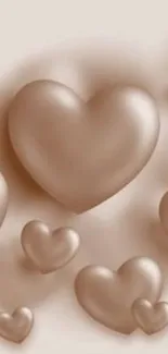 Elegant brown 3D hearts mobile wallpaper.