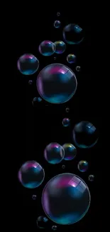 Black wallpaper with colorful bubbles for mobile phone.