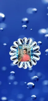 Mobile wallpaper with blue bubbles and crystal.