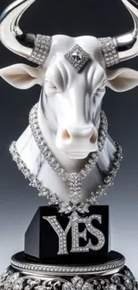 Luxurious bull sculpture with diamonds and YES base.