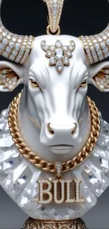 Luxurious bull sculpture adorned with gems.