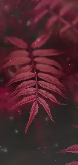 Burgundy fern leaf wallpaper with delicate patterns.