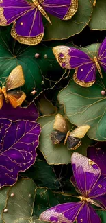 Elegant butterfly and leaf design wallpaper with vibrant colors.