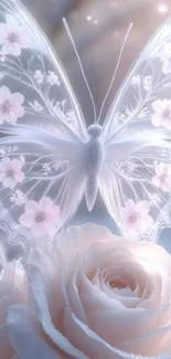 Delicate butterfly resting on a soft pink rose.