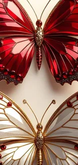 Elegant red and gold butterfly artwork wallpaper.