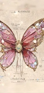 Artistic butterfly mobile wallpaper with vintage and elegant design elements.