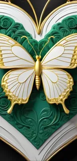 Stylish gold and green butterfly art wallpaper for mobile phones.