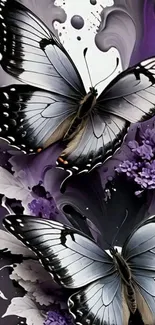 Elegant butterfly design with purple flowers.