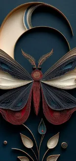 Artistic quilled butterfly with moon design wallpaper.