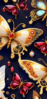 Luxurious butterfly art with gold details and vibrant colors