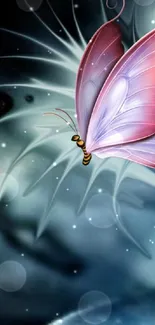 Elegant butterfly with fantasy background in a soft blue hue.