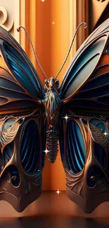 Elegant digital butterfly art wallpaper with intricate copper patterns.