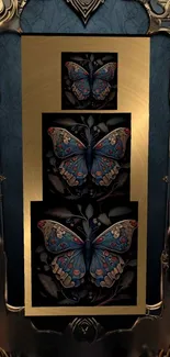 Elegant butterfly art with a vintage ornate frame as mobile wallpaper.