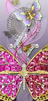 Elegant mobile wallpaper with jeweled butterfly design.