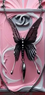 Elegant metallic butterfly on a pink background