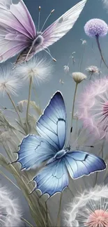 Artistic butterflies and blooms wallpaper.