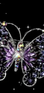 Elegant butterfly with purple crystals on a black background.