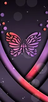 Purple butterfly on a dark background, vibrant mobile wallpaper.