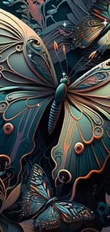 Elegant butterfly artwork with teal and copper hues, enhancing nature-inspired design.