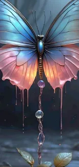 Mystical butterfly with dripping vibrant wings on a mobile wallpaper