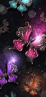 Intricate and colorful butterfly artwork on a dark background.