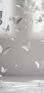 Elegant butterflies gracefully flying in a tranquil background.