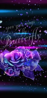 Purple butterfly and floral design wallpaper.