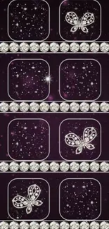 Elegant black and silver butterfly gemstone mobile wallpaper.