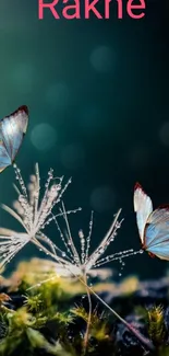 Elegant butterfly glow with teal background and gentle lighting.