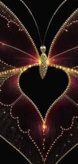 Elegant butterfly heart wallpaper design glowing with intricate details.