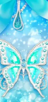 Elegant turquoise butterfly with jewel details.