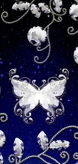 Elegant butterfly and jewels with dark blue background.