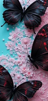Elegant butterfly and lace wallpaper art.