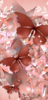 Elegant red butterflies on pink geometric background wallpaper.