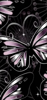 Elegant black and purple butterfly wallpaper design for mobile.