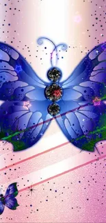 Blue butterfly on sparkling pastel background wallpaper.