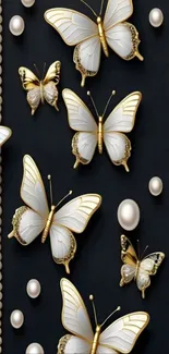 Elegant butterflies with gold accents on black background.