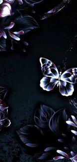 Elegant butterfly and dark floral mobile wallpaper.