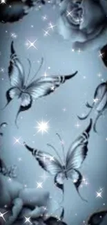 Butterfly and starry night floral wallpaper with elegant design.