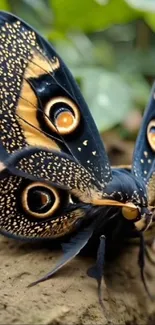 Black and gold butterfly resting on a leaf.