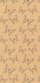 Hand-drawn butterfly pattern on beige wallpaper.