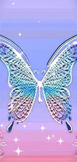 Elegant butterfly on pink and purple gradient phone wallpaper.