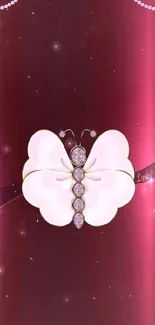 Elegant butterfly with gemstones on a maroon background.